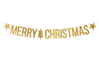 Baner Boże Narodzenie Merry Christmas złoty 10,5 x 150 cm