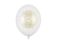 Balony lateksowe Pierwsza Komunia IHS metaliczne białe 30 cm 6 szt.