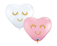 Balon QL 11" z nadr. EYELASHES, pastel biały i różowy/