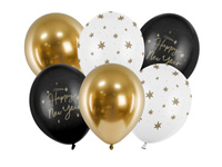 Balony lateksowe Sylwester Happy New Year złote 30 cm 6 szt.