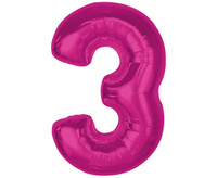 Balon foliowy Smart, cyfra 3, różowa, 92 cm