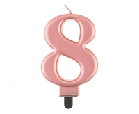Świeczka B&C cyferka 8, metalik różowo-złota, 8,0 cm
