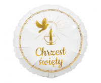 Balon foliowy Chrzest Święty gołąbek i świeca biały 45 cm