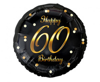 Balon foliowy B&C Happy 60 Birthday, czarny, nadruk złoty, 18 cali