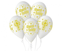 Balony lateksowe Premium Chrzest białe 30 cm 5 szt.
