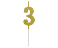 Świeczka Piker Cyfra 3 metaliczna złota 9,5 x 2,3 cm