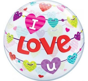 Balon foliowy 22" QL Bubble Poj. " I Love U Banner Hearts" KK