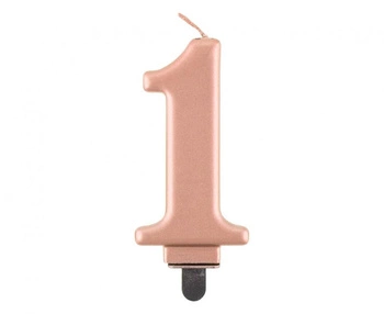 Świeczka B&C cyferka 1, metalik różowo-złota, 8,0 cm