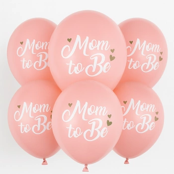 Balony lateksowe Baby Shower Mom to Be Pale Pastel różowe 30 cm 6 szt.
