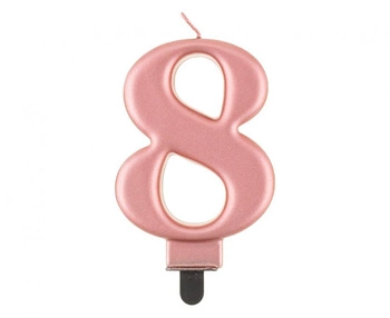Świeczka B&C cyferka 8, metalik różowo-złota, 8,0 cm