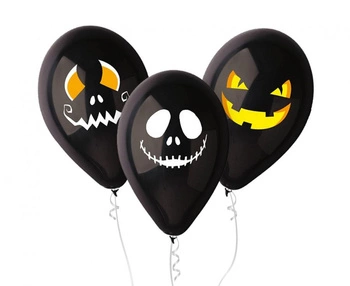 Balony lateksowe Premium Halloween twarze czarne 30 cm 3 szt.