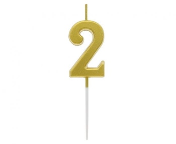 Świeczka Piker Cyfra 2 metaliczna złota 9,5 x 2,3 cm