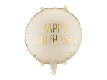 Balon foliowy pastylka Happy Birthday kremowy 35 x 35 cm