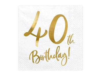Serwetki papierowe 40 urodziny 40th Birthday białe 33 x 33 cm 20 szt.
