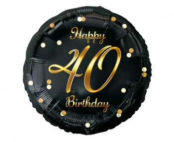 Balon foliowy B&C Happy 40 Birthday, czarny, nadruk złoty, 18 cali