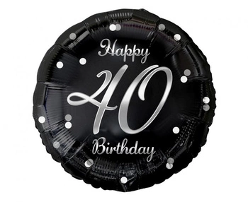 Balon foliowy B&C Happy 40 Birthday, czarny, nadruk srebrny, 18"