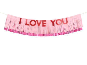 Baner I Love You różowy 150 x 30 cm PartyDeco