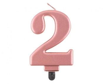Świeczka B&C cyferka 2, metalik różowo-złota, 8,0 cm
