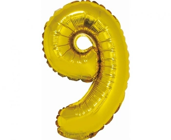 Balon foliowy "Cyfra 9", złota, 35 cm