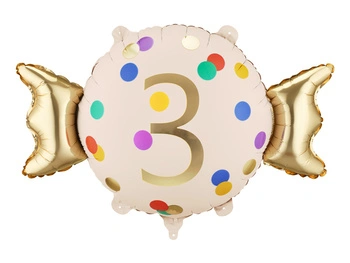 Balon foliowy Cukierek 3 urodziny Happy 3 Birthday 61 x 37 cm