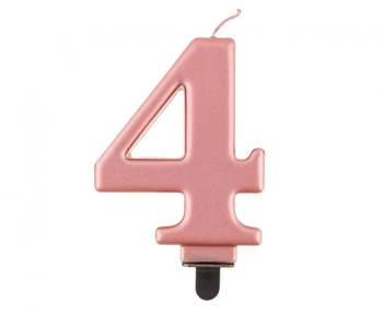 Świeczka B&C cyferka 4, metalik różowo-złota, 8,0 cm