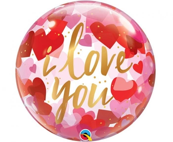 Balon foliowy 22" QL Bubble Poj."I Love You Paper Hearts"