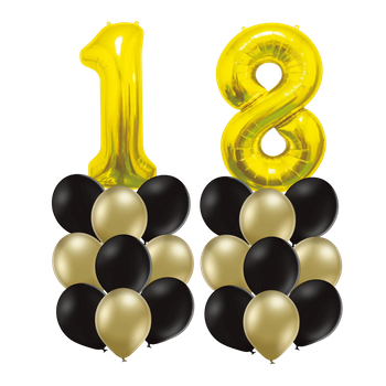 Bukiet balonów na 18 URODZINY, złoto-czarna klasyka - opcja hel