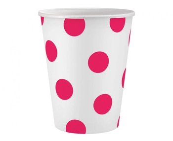 Kubeczki papierowe białe Groszki magenta 250 ml 6 szt.