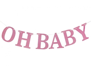 Girlanda papierowa Baby Shower brokatowa Oh Baby DIY jasnoróżowa 300 cm