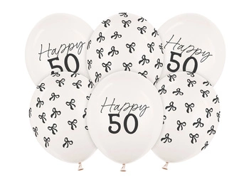 Balony lateksowe 50 urodziny Happy 50 Birthday Off-white Pastel 30 cm 6 szt.