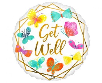 #BFK Balon foliowy 18" SHP -  Get well white & gold