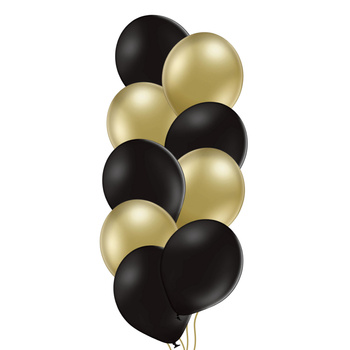 Zestaw 9 balonów lateksowych - mix złoto-czarny