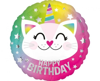 Balon foliowy 18 cali CIR - Urodzinowy caticorn