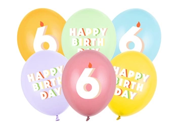 Balony lateksowe 6 urodziny Happy 6 Birthday mix 30 cm 6 szt.