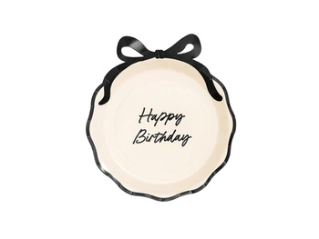 Talerzyki papierowe Happy Birthday z kokardką 24 cm 6 szt.