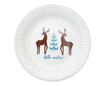 Talerzyki papierowe świąteczne Hello Winter białe 18 cm 6 szt.