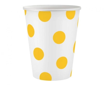 Kubeczki pap. białe, groszki żółte, certyfikat FSC, 250 ml, 6 szt.