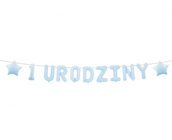 Girlanda papierowa "1 URODZINY", niebieska, 1,5 m.