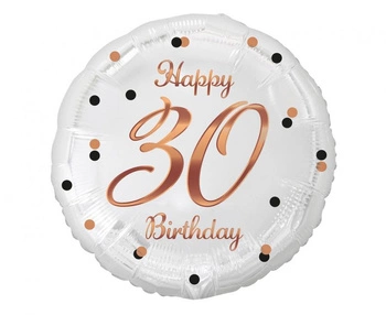Balon foliowy B&C Happy 30 Birthday, biały, nadruk różowo-złoty, 18 cali