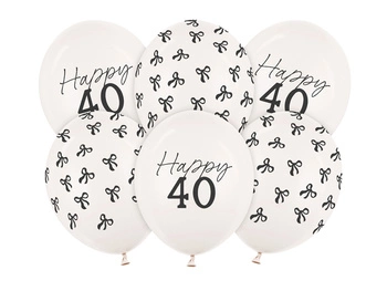 Balony lateksowe 40 urodziny Happy 40 Birthday Off-white Pastel 30 cm 6 szt.