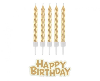 Świeczki urodzinowe Happy Birthday złote 16 szt.
