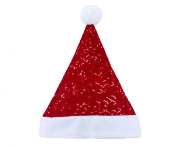 Czapka Mikołaja czerwona z błyszczącymi cekinami 30 x 42 cm