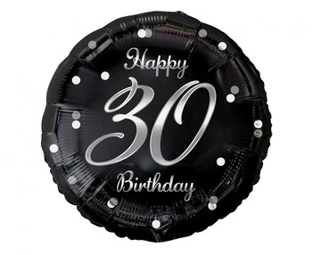 Balon foliowy B&C Happy 30 Birthday, czarny, nadruk srebrny, 18"