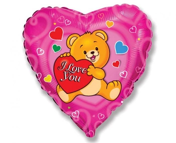 Balon foliowy Miś I love you różowy 45 cm Flexmetal