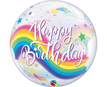 Balon foliowy 22" QL Bubble Poj. "Birthday Rainbow Unicorns"