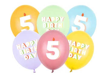 Balony lateksowe 5 urodziny Happy 5 Birthday mix 30 cm 6 szt.