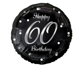 Balon foliowy B&C Happy 60 Birthday, czarny, nadruk srebrny, 18"