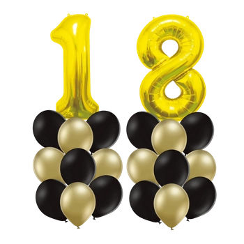 Bukiet balonów na 18 URODZINY, złoto-czarna klasyka - opcja hel