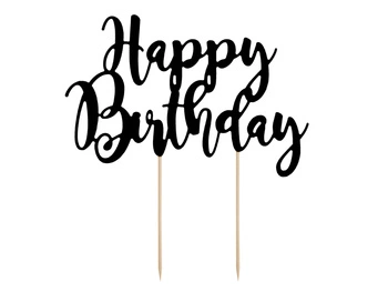 Topper na tort Happy Birthday czarny 22,5 cm