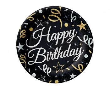 Talerzyki papierowe B&C Happy Birthday, 18 cm/ 6 szt.